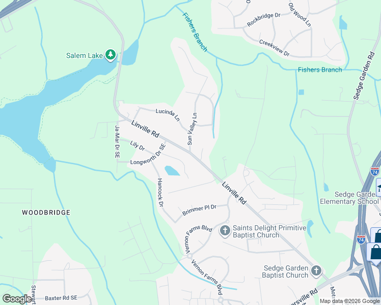 map of restaurants, bars, coffee shops, grocery stores, and more near 4592 Sun Valley Lane in Kernersville
