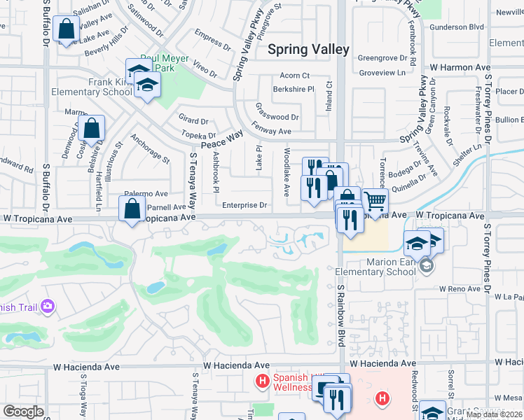 map of restaurants, bars, coffee shops, grocery stores, and more near 7137 Enterprise Drive in Las Vegas