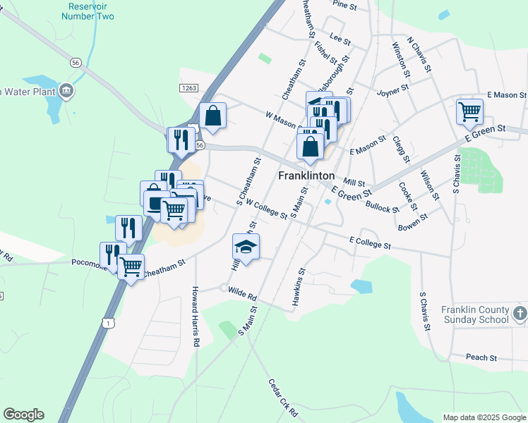map of restaurants, bars, coffee shops, grocery stores, and more near West College Street in Franklinton
