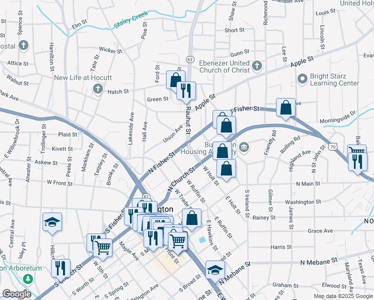 map of restaurants, bars, coffee shops, grocery stores, and more near 330 West Holt Street in Burlington
