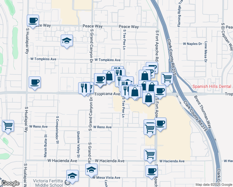map of restaurants, bars, coffee shops, grocery stores, and more near 9610 W Tropicana Ave in Las Vegas