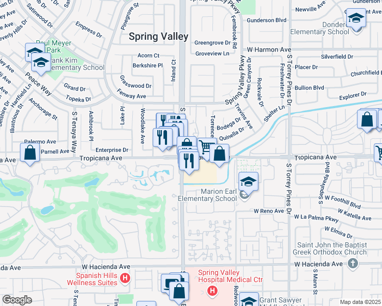 map of restaurants, bars, coffee shops, grocery stores, and more near 4878 Nara Vista Way in Las Vegas