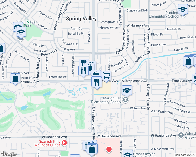 map of restaurants, bars, coffee shops, grocery stores, and more near 4854 Nara Vista Way in Las Vegas