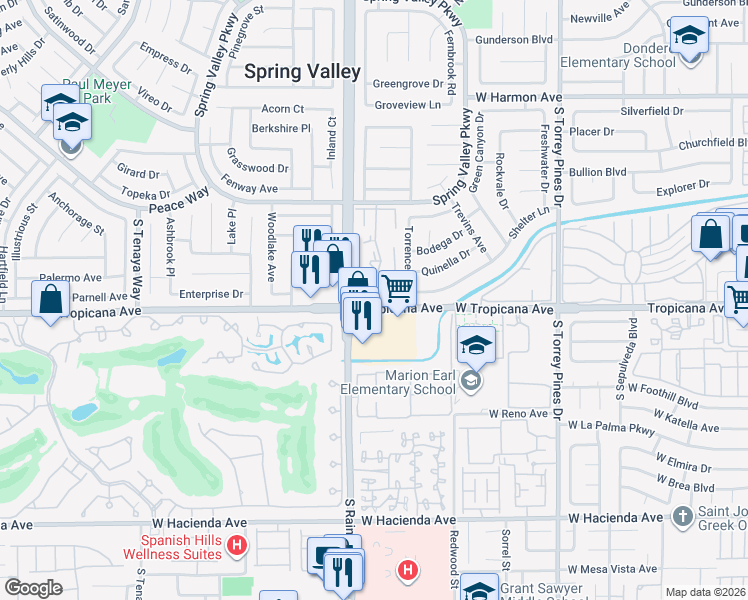 map of restaurants, bars, coffee shops, grocery stores, and more near 4854 Nara Vista Way in Las Vegas