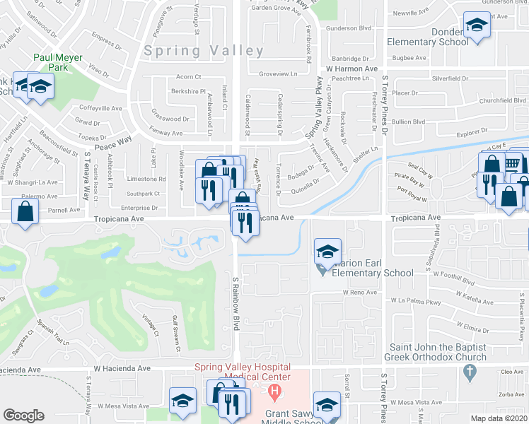 map of restaurants, bars, coffee shops, grocery stores, and more near 4854 Nara Vista Way in Las Vegas