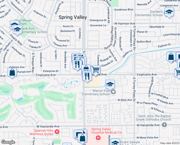 map of restaurants, bars, coffee shops, grocery stores, and more near 4872 Nara Vista Way in Las Vegas