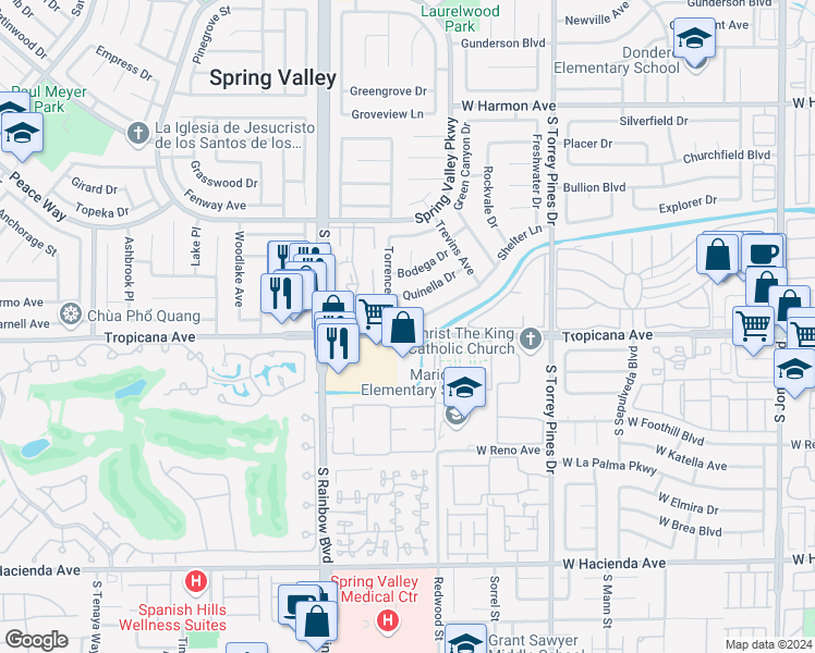 map of restaurants, bars, coffee shops, grocery stores, and more near 6771 Shelter Lane in Las Vegas