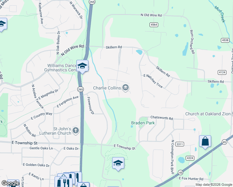map of restaurants, bars, coffee shops, grocery stores, and more near 2730 Brookbury Crossing in Fayetteville