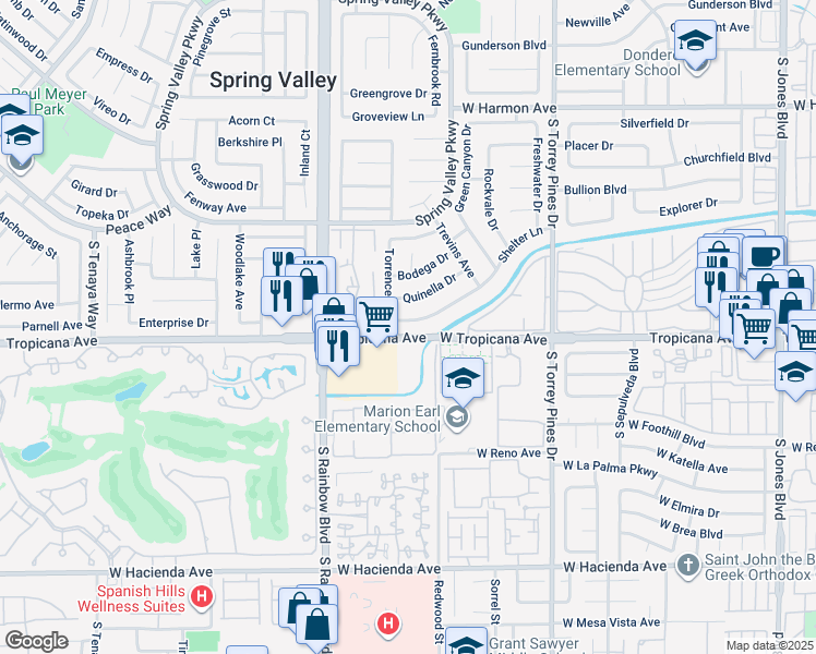 map of restaurants, bars, coffee shops, grocery stores, and more near 6771 Shelter Lane in Las Vegas