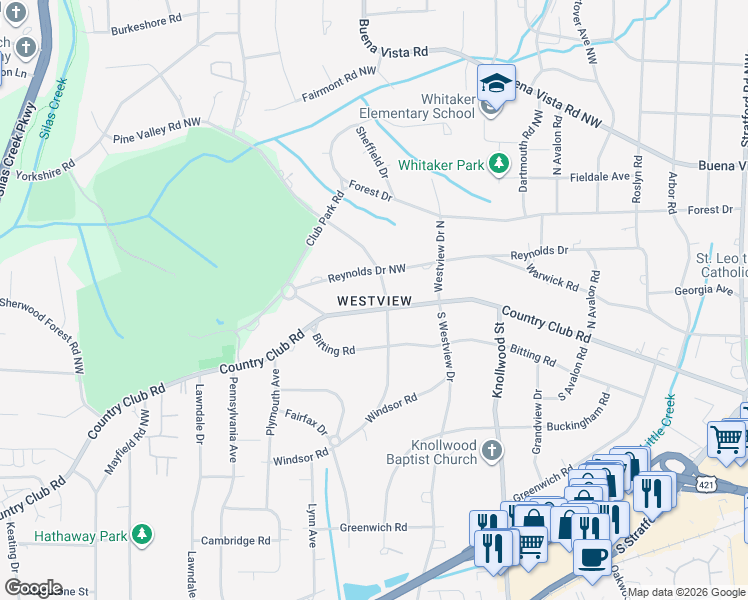 map of restaurants, bars, coffee shops, grocery stores, and more near in Winston-Salem