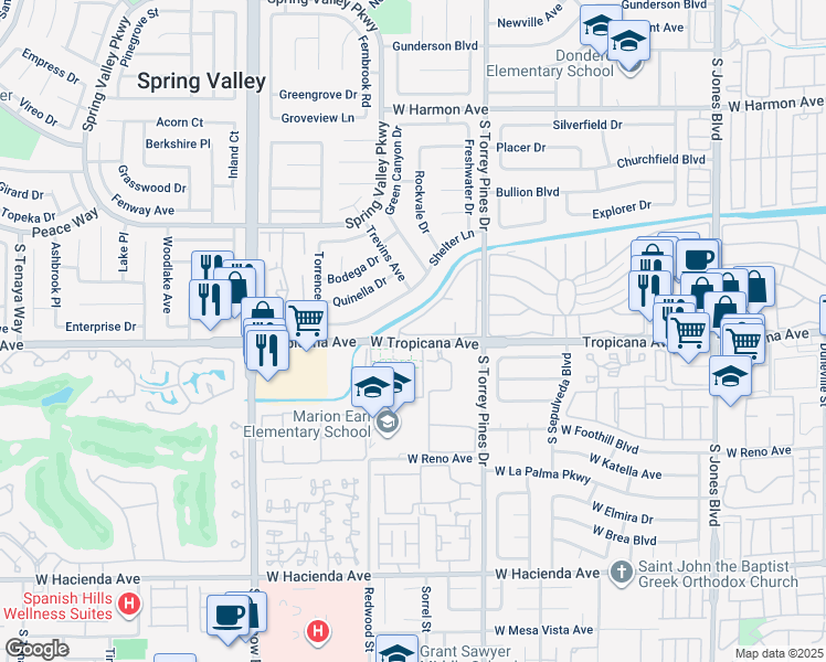 map of restaurants, bars, coffee shops, grocery stores, and more near 4865 South Torrey Pines Drive in Las Vegas