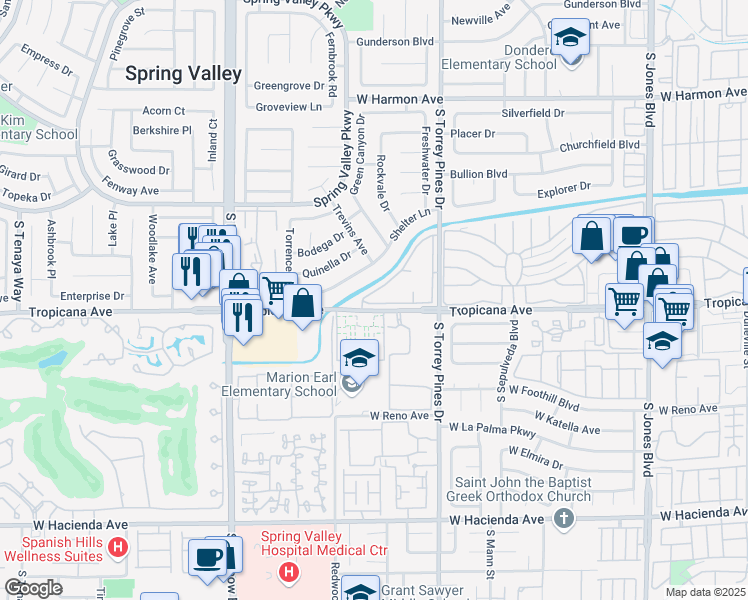 map of restaurants, bars, coffee shops, grocery stores, and more near 4865 South Torrey Pines Drive in Las Vegas