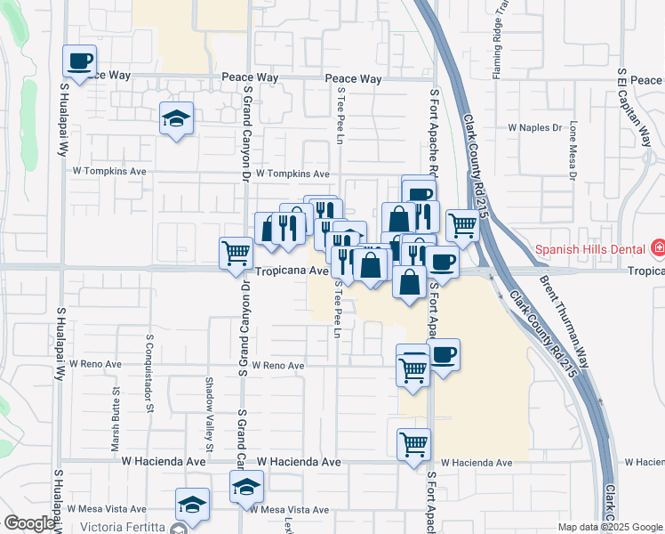 map of restaurants, bars, coffee shops, grocery stores, and more near 9610 West Tropicana Avenue in Las Vegas