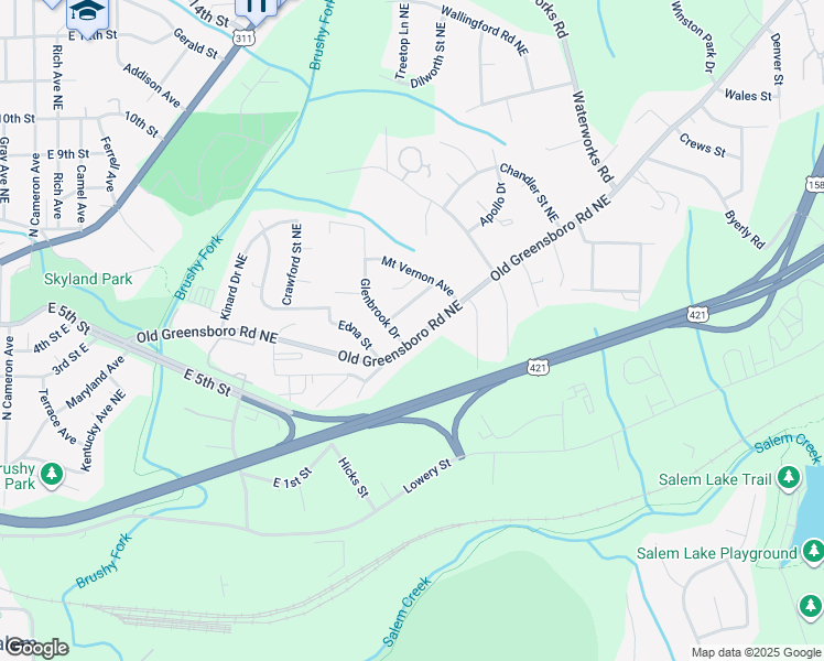 map of restaurants, bars, coffee shops, grocery stores, and more near 2809 Old Greensboro Road in Winston-Salem