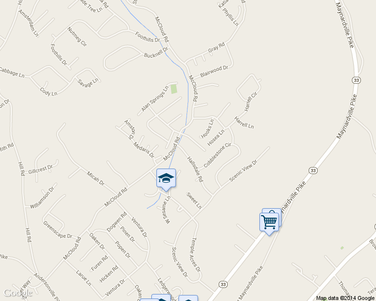 map of restaurants, bars, coffee shops, grocery stores, and more near 7920 Hallsdale Road in Knoxville