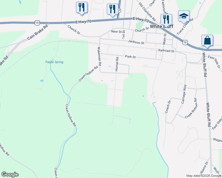 map of restaurants, bars, coffee shops, grocery stores, and more near 1242 Hornal Road in White Bluff