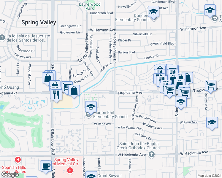 map of restaurants, bars, coffee shops, grocery stores, and more near 4893 South Torrey Pines Drive in Las Vegas