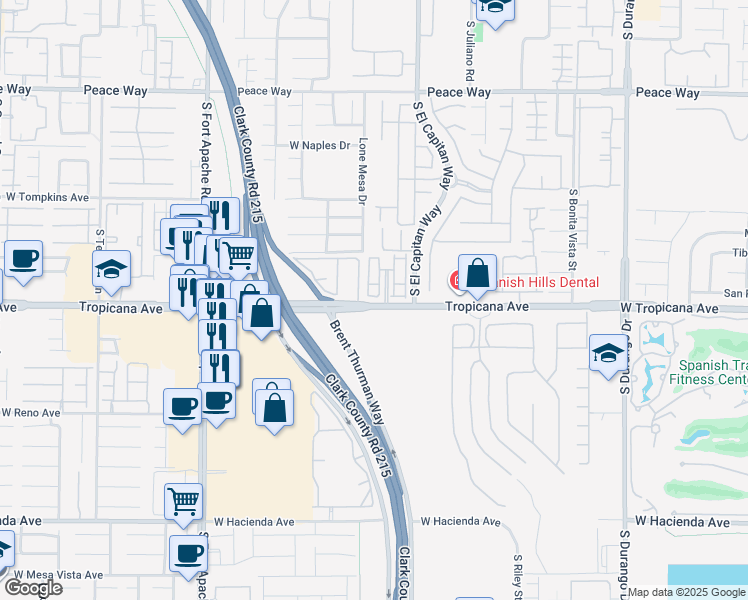 map of restaurants, bars, coffee shops, grocery stores, and more near 9050 West Tropicana Avenue in Las Vegas