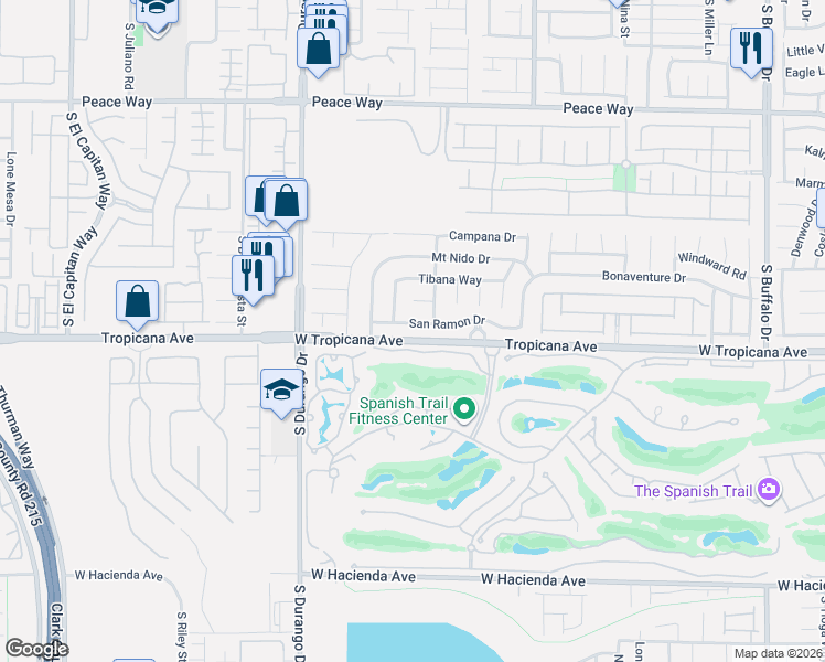 map of restaurants, bars, coffee shops, grocery stores, and more near 8407 San Ramon Drive in Las Vegas