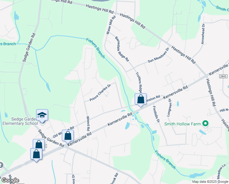 map of restaurants, bars, coffee shops, grocery stores, and more near 813 Prince Edward Road in Kernersville