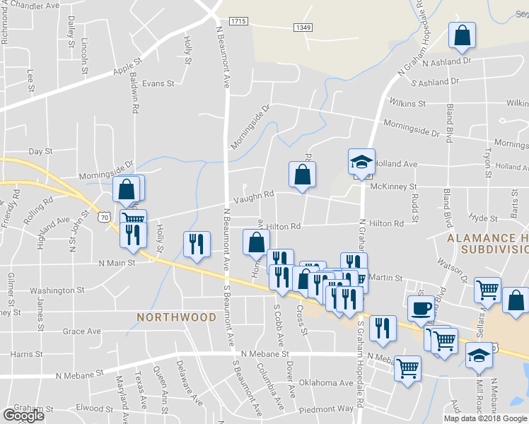 map of restaurants, bars, coffee shops, grocery stores, and more near 313 Homewood Avenue in Burlington