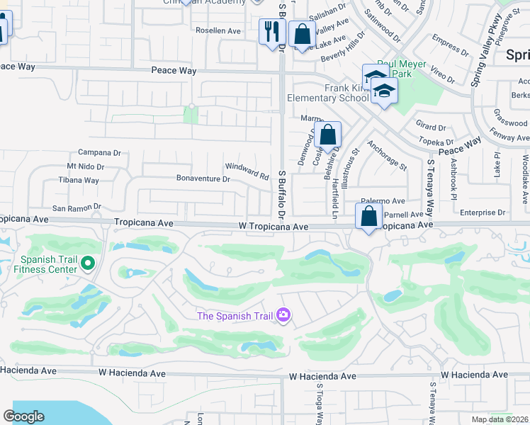map of restaurants, bars, coffee shops, grocery stores, and more near 4858 Desert Plains Road in Las Vegas