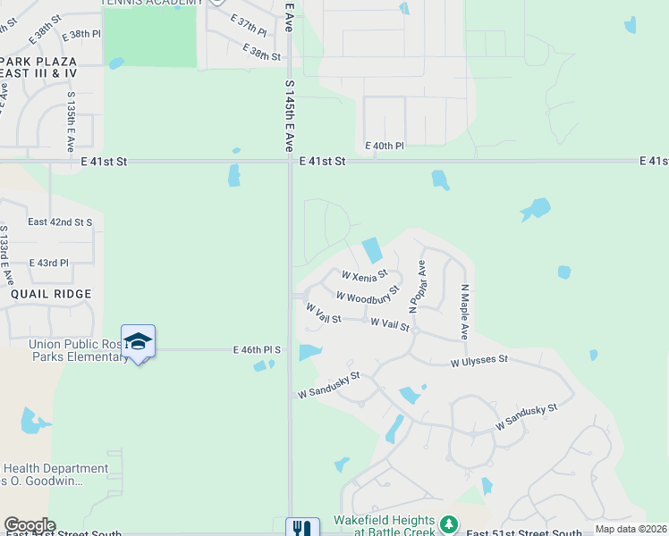 map of restaurants, bars, coffee shops, grocery stores, and more near 4608 North Sycamore Avenue in Broken Arrow