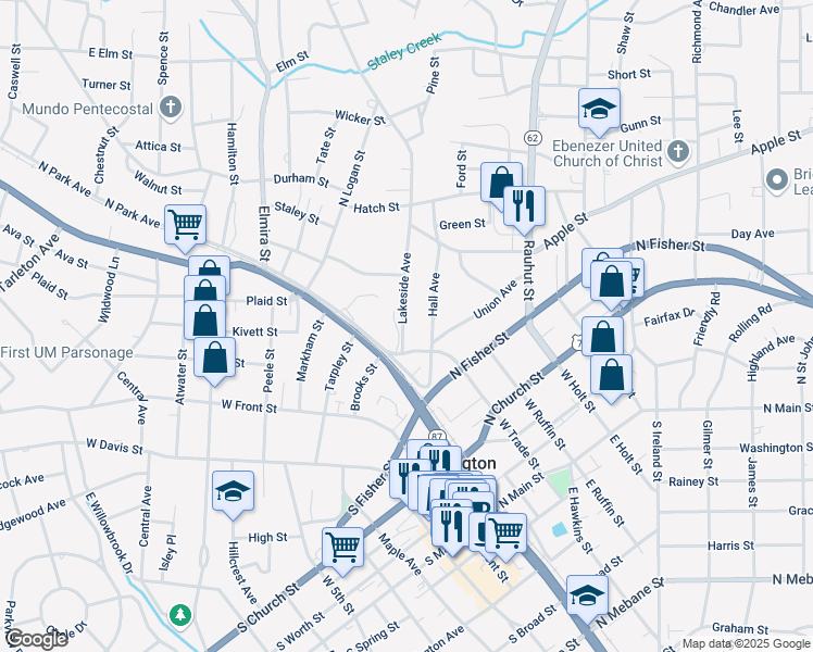 map of restaurants, bars, coffee shops, grocery stores, and more near 223 Lakeside Avenue in Burlington