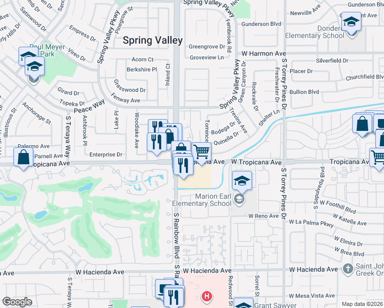 map of restaurants, bars, coffee shops, grocery stores, and more near 4854 Nara Vista Way in Las Vegas
