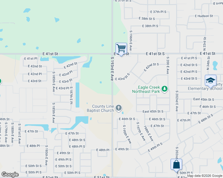map of restaurants, bars, coffee shops, grocery stores, and more near 4402 North 23rd Street in Broken Arrow