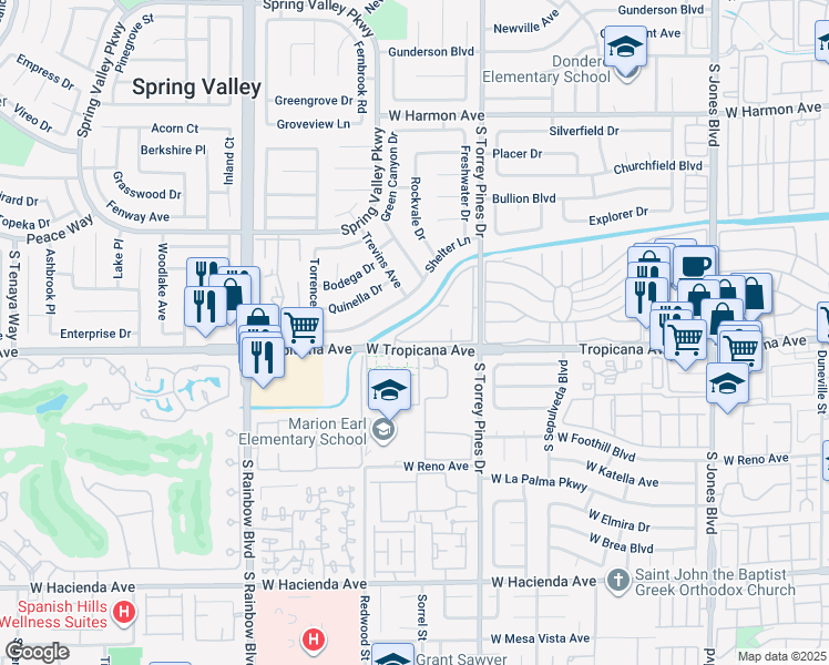 map of restaurants, bars, coffee shops, grocery stores, and more near 4861 South Torrey Pines Drive in Las Vegas