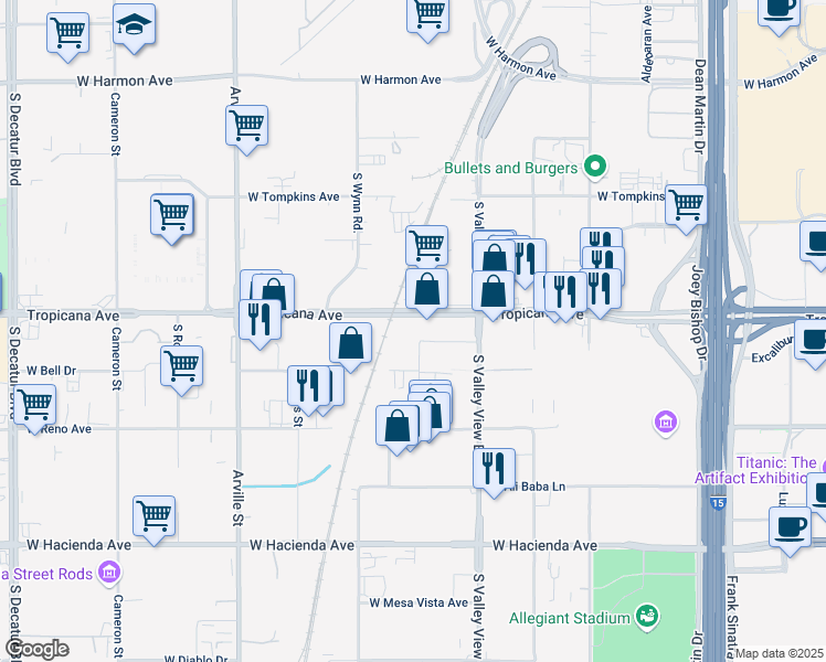 map of restaurants, bars, coffee shops, grocery stores, and more near 3890 Graphic Center Drive in Las Vegas