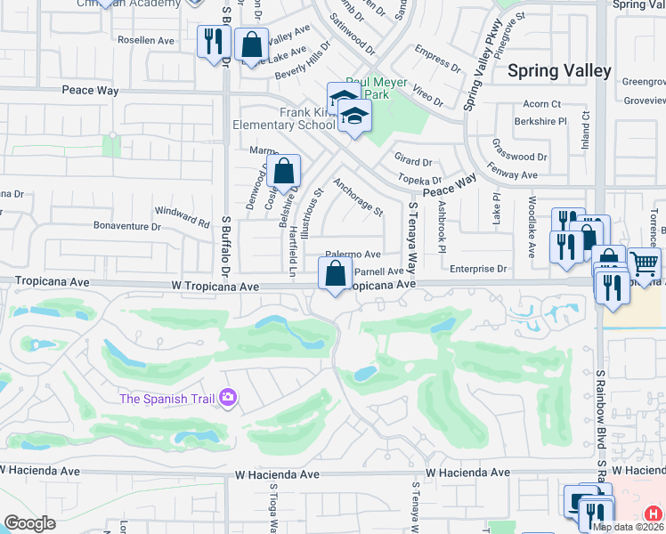 map of restaurants, bars, coffee shops, grocery stores, and more near 7532 Parnell Avenue in Las Vegas