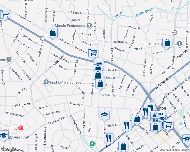 map of restaurants, bars, coffee shops, grocery stores, and more near 314 Atwater St in Burlington