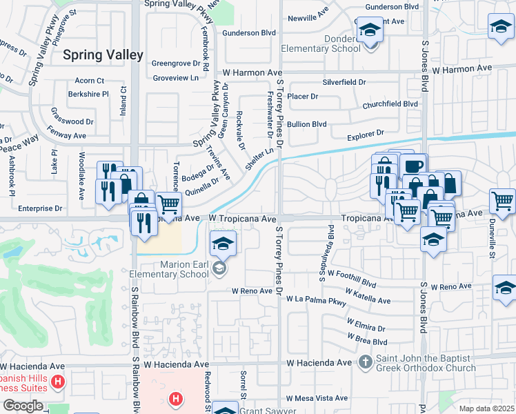 map of restaurants, bars, coffee shops, grocery stores, and more near 4877 South Torrey Pines Drive in Las Vegas