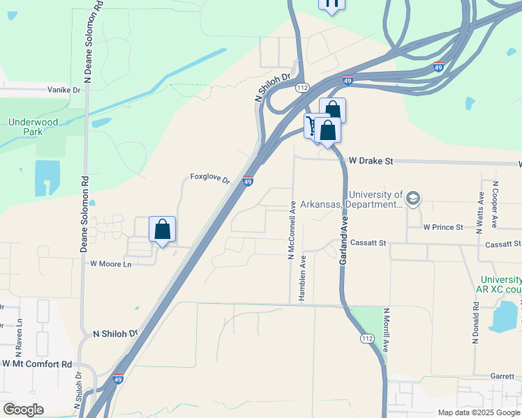 map of restaurants, bars, coffee shops, grocery stores, and more near 2655 North Althea Drive in Fayetteville