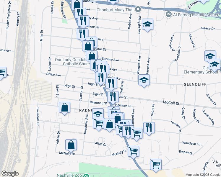 map of restaurants, bars, coffee shops, grocery stores, and more near 218 Chilton Street in Nashville