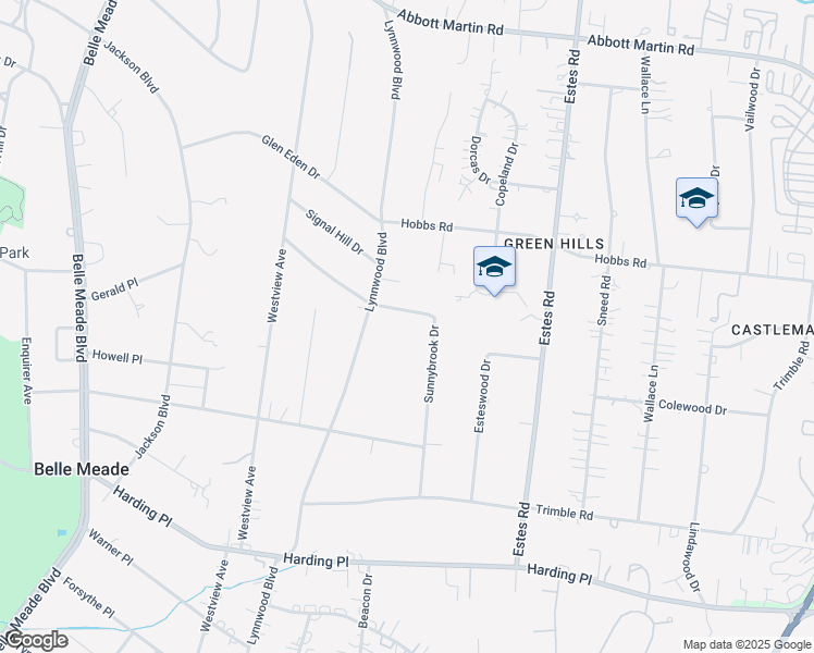 map of restaurants, bars, coffee shops, grocery stores, and more near 4003 Sunnybrook Drive in Nashville