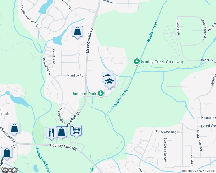 map of restaurants, bars, coffee shops, grocery stores, and more near 301 Meadowlark Drive in Winston-Salem