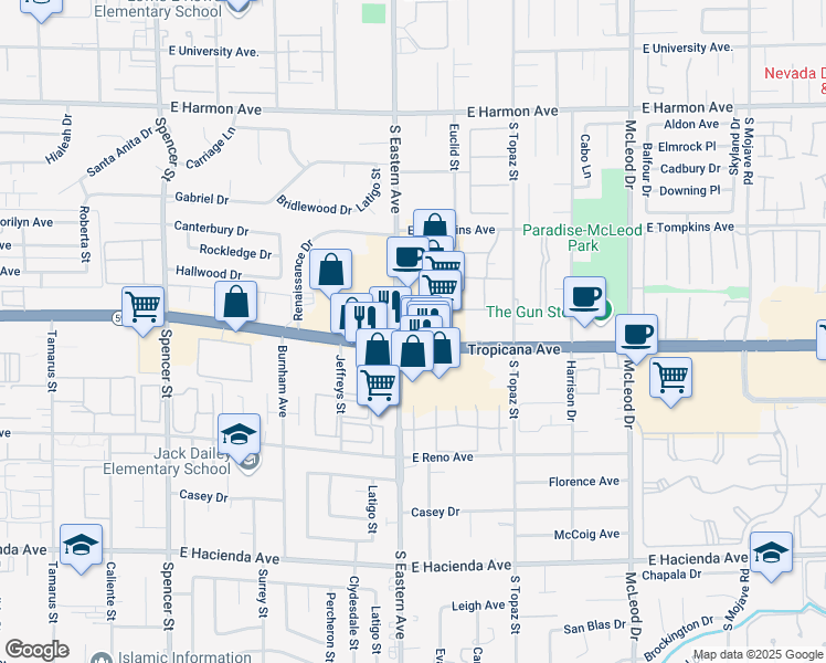map of restaurants, bars, coffee shops, grocery stores, and more near in Paradise