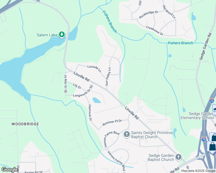 map of restaurants, bars, coffee shops, grocery stores, and more near 4592 Sun Valley Lane in Kernersville