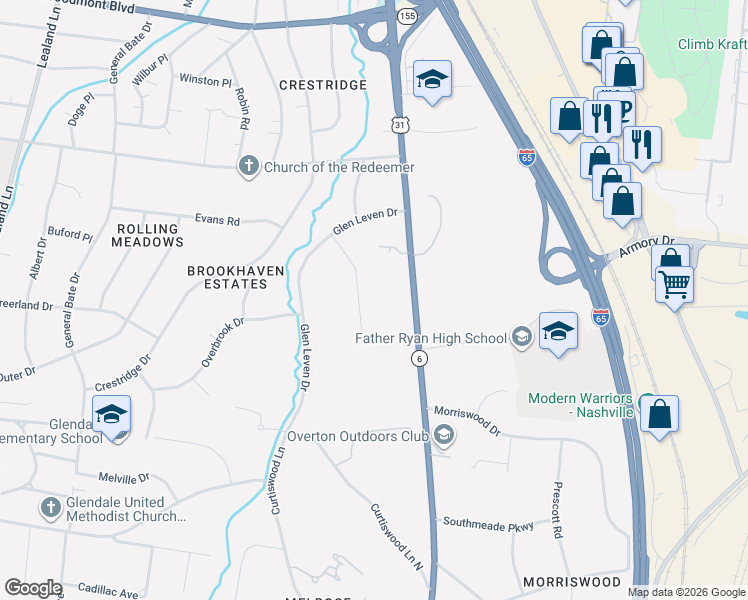 map of restaurants, bars, coffee shops, grocery stores, and more near 4006 Newman Place in Nashville