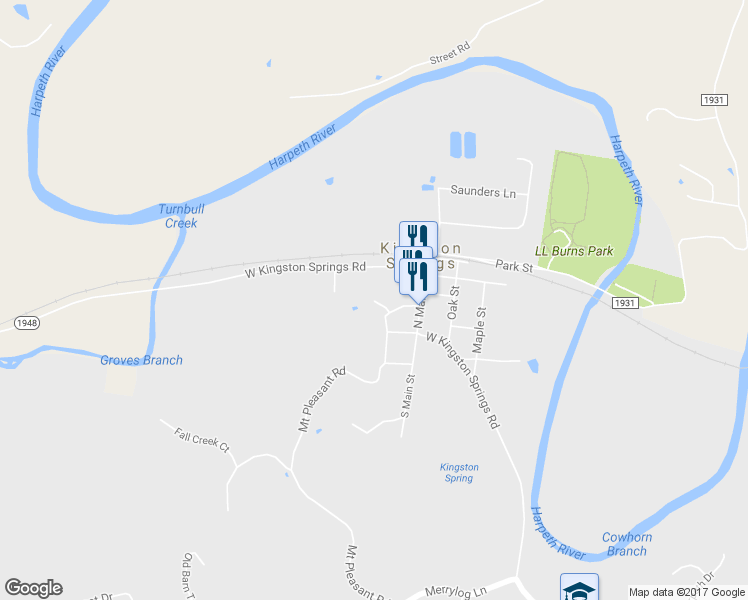 map of restaurants, bars, coffee shops, grocery stores, and more near 161 Avalon Drive in Kingston Springs