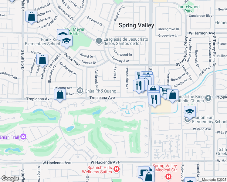 map of restaurants, bars, coffee shops, grocery stores, and more near 7156 Enterprise Drive in Las Vegas