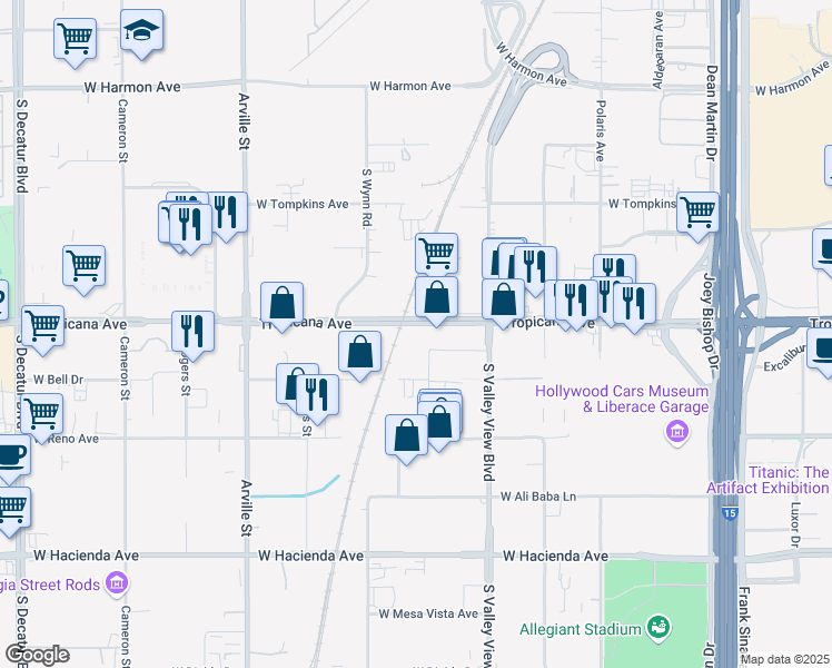 map of restaurants, bars, coffee shops, grocery stores, and more near 3890 Graphic Center Drive in Las Vegas