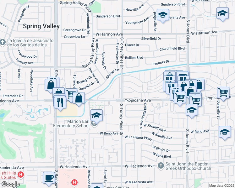 map of restaurants, bars, coffee shops, grocery stores, and more near 379 South Torrey Pines Drive in Las Vegas