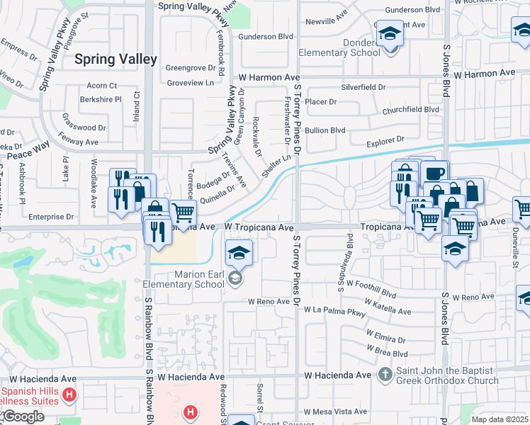 map of restaurants, bars, coffee shops, grocery stores, and more near 4855 South Torrey Pines Drive in Las Vegas