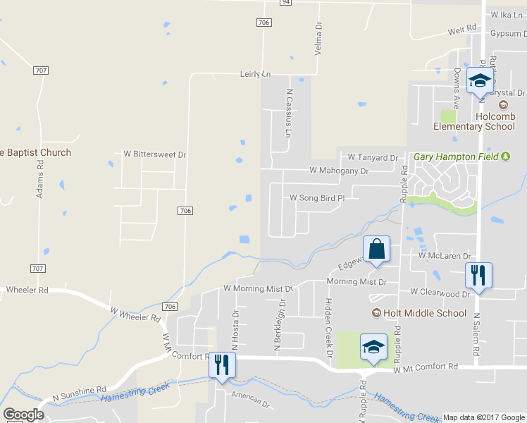 map of restaurants, bars, coffee shops, grocery stores, and more near 2629 North Indian Oaks Drive in Fayetteville