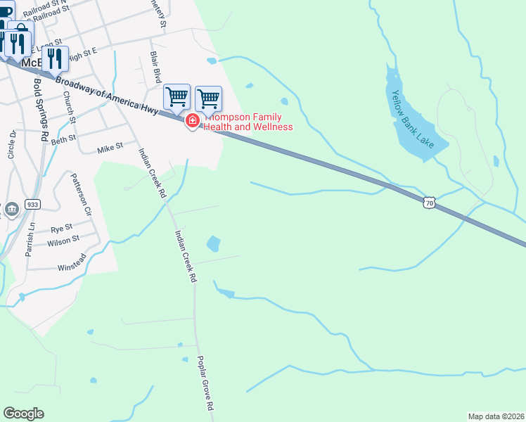 map of restaurants, bars, coffee shops, grocery stores, and more near 350 Indian Creek Road in McEwen