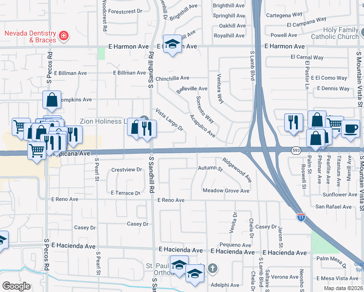 map of restaurants, bars, coffee shops, grocery stores, and more near 3915 Calle De Este in Las Vegas